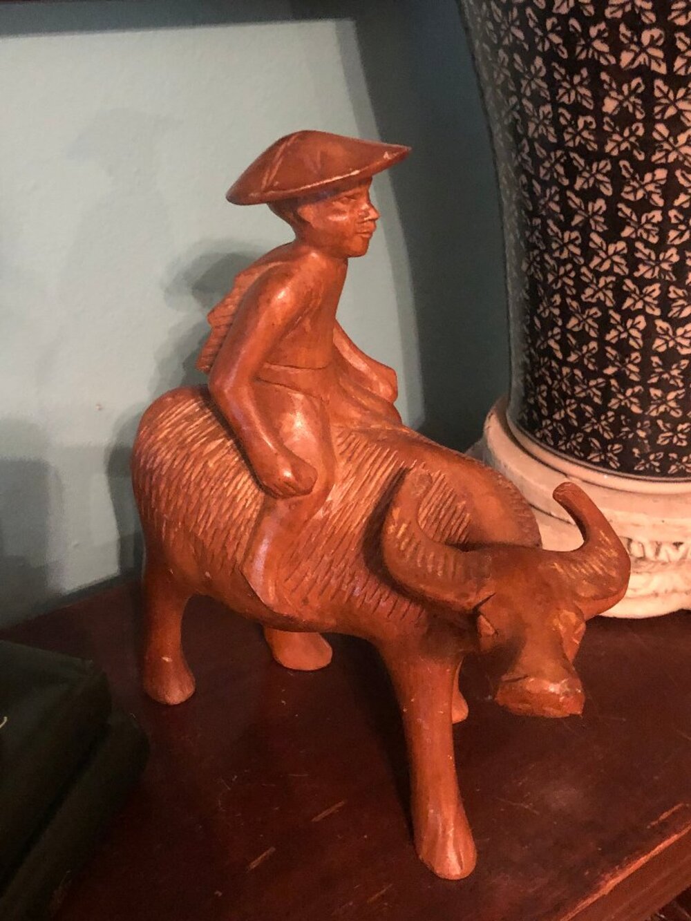 Vintage Hand Carved Wood Asian on Water Buffalo